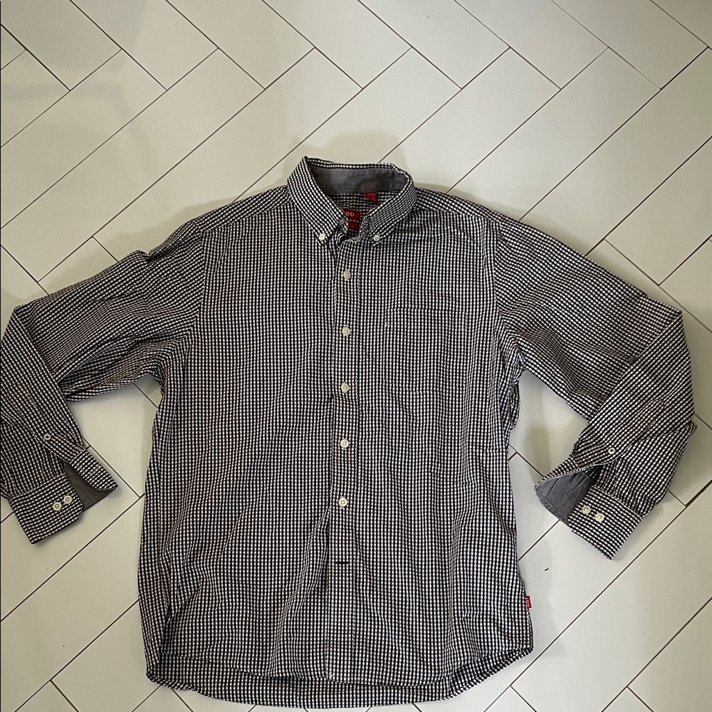IZOD Slim Fit Gingham Button-Down Shirt Men’s Medium Brown White